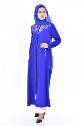 Abaya Garnie a Fermeture 4456-08 Bleu Roi 4456-08