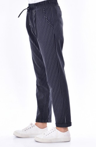 Pantalon a Rayure et Poches 1335-01 Noir 1335-01