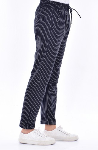 Pantalon a Rayure et Poches 1335-01 Noir 1335-01