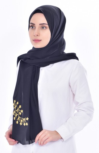 Châle Mousseline Aplliqué 60056-01 Noir 60056-01