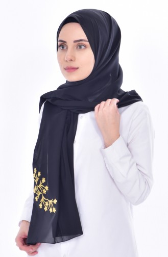 Châle Mousseline Aplliqué 60056-01 Noir 60056-01