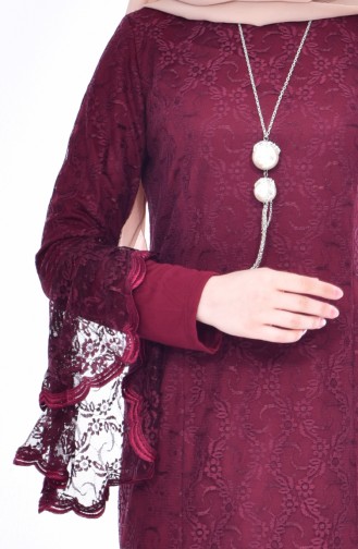Claret Red Hijab Evening Dress 3314-03