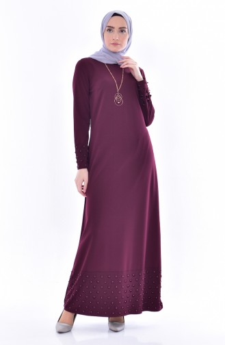 Pearl Detailed Dress 3485-01 Claret Red 3485-01