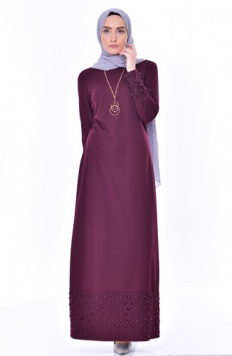 Pearl Detailed Dress 3485-01 Claret Red 3485-01