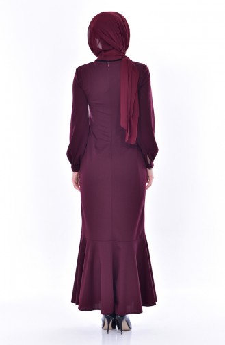 Brooch Detailed Dress 3484-04 Dark Claret Red 3484-04