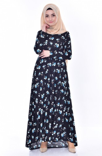 Dilber  Tailed Dress 6050-01 Navy Blue Green 6050-01