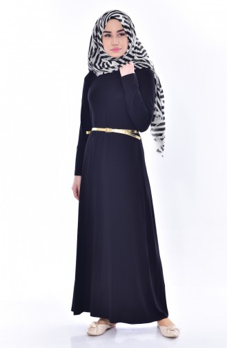 Kemerli Penye Elbise 0182-01 Siyah