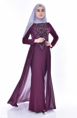Plum Hijab Evening Dress 52690-04