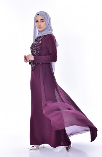 Plum Hijab Evening Dress 52690-04