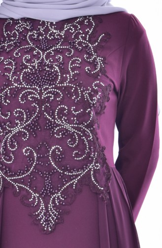 Plum Hijab Evening Dress 52690-04