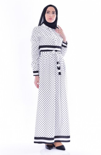 Polka Dot Belted Dress 81567-06 White 81567-06