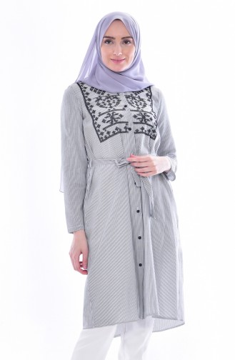 Embroidered Belted Tunic 5313-01 Gray 5313-01