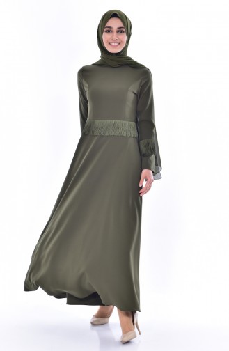 فستان بتفاصيل من الشراشيب 1087-05لون أخضر كاكي 1087-05