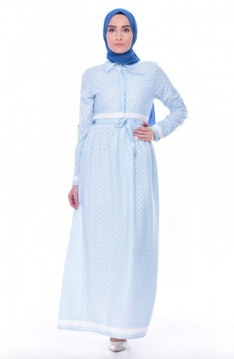 فستان مُنقط بتصميم حزام خصر 81567-05 لون أزرق 81567-05