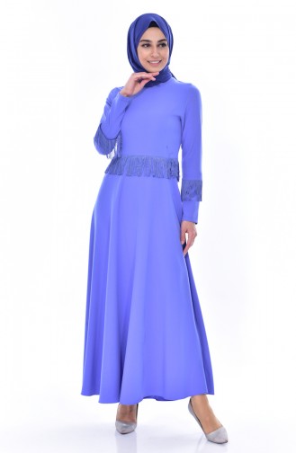فستان بتفاصيل من الشراشيب 1087-02 لون أزرق 1087-02