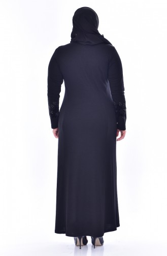 Büyük Beden Taş Baskılı Elbise 4826-03 Siyah