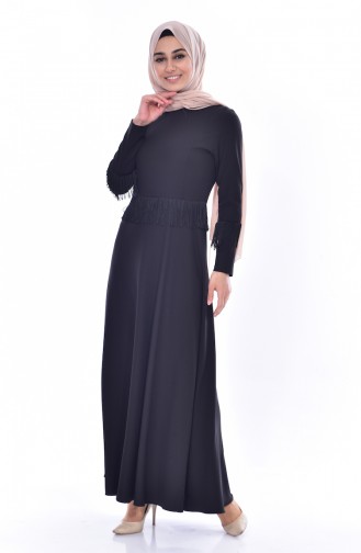 Hijab Kleid mit Fransen 1087-07 Schwarz 1087-07