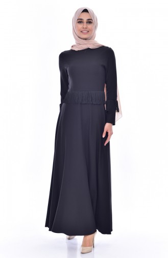Hijab Kleid mit Fransen 1087-07 Schwarz 1087-07