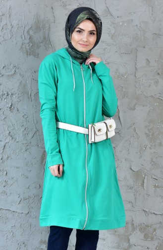 Zippered Hooded Tracksuit Tunic 18081-05 Green 18081-05