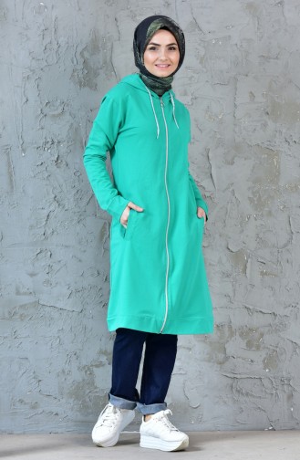 Zippered Hooded Tracksuit Tunic 18081-05 Green 18081-05