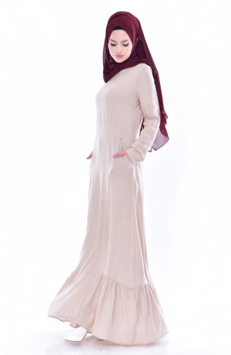 Innate Fabric Pocketed Viscose Dress 9028-02 Beige 9028-02