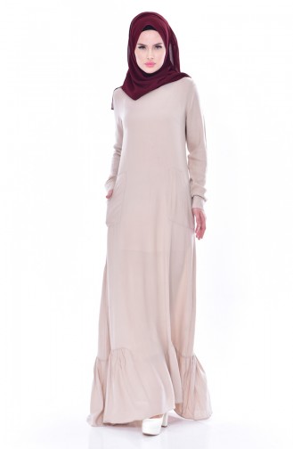 Innate Fabric Pocketed Viscose Dress 9028-02 Beige 9028-02