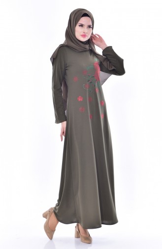 Authentisch Kleid mit Strassstein 6049-10 Khaki 6049-10