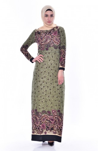 Flower Patterned Dress 4574Z-03 Khaki 4574Z-03