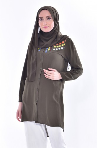 Embroidered Asymmetric Tunic 0809-03 Khaki 0809-03