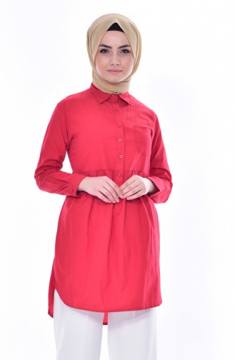 Tunique Chemise Plissée avec Poche 0708-09 Rouge 0708-09