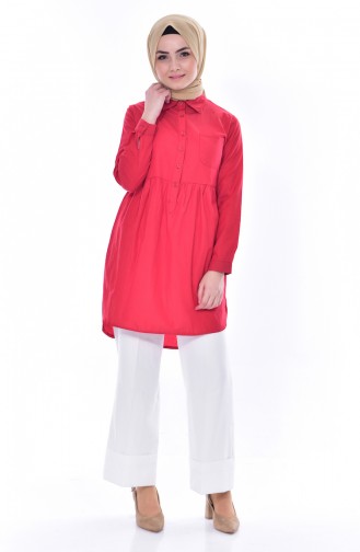 Tunique Chemise Plissée avec Poche 0708-09 Rouge 0708-09