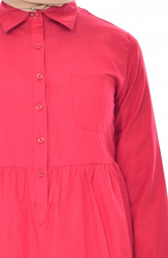 Tunique Chemise Plissée avec Poche 0708-09 Rouge 0708-09