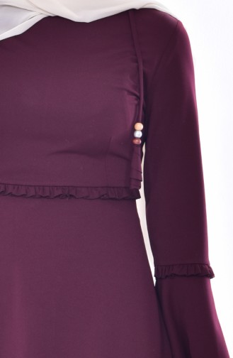 Ruffle Detail Long Dress 3487-05 Dark Bordeaux 3487-05