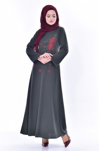 دلبر فستان مُزين بأحجار لامعة 6049-08 لون اخضر كاكي 6049-08