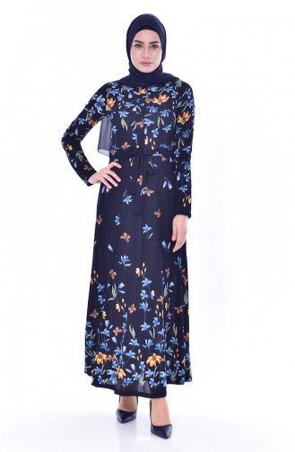 Navy Blue Hijab Dress 6051-03