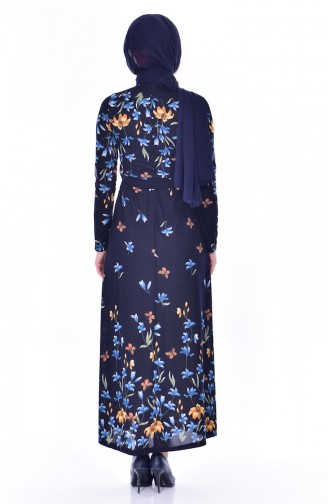 Navy Blue Hijab Dress 6051-03