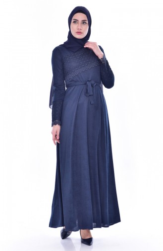 Navy Blue Hijab Dress 1180-01