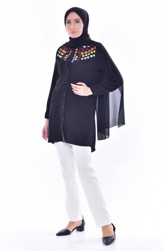 Embroidered Asymmetric Tunic 0809-06 Black 0809-06