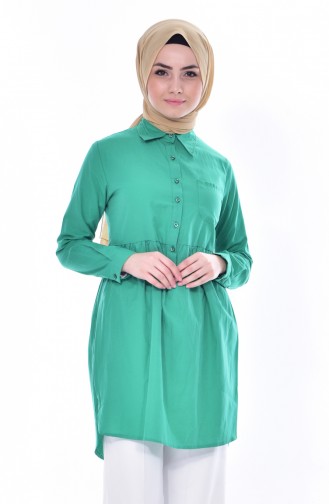 Tunique Chemise Plissée avec Poche 0708-08 Vert 0708-08