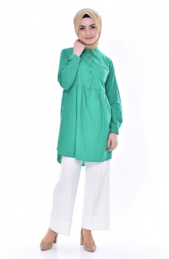 Tunique Chemise Plissée avec Poche 0708-08 Vert 0708-08