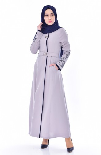Hijab Mantel mit Stickerei 1011-01 Grau 1011-01