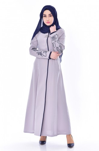 Hijab Mantel mit Stickerei 1011-01 Grau 1011-01