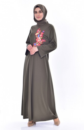 دلبر فستان مُزين بأحجار لامعة 6058-06 لون اخضر كاكي 6058-06