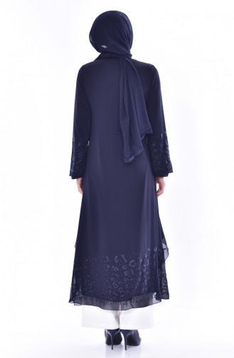 Abaya İmprimé de Pierre 35807-02 Bleu Marine 35807-02