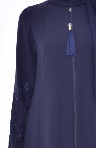 Abaya İmprimé de Pierre 35807-02 Bleu Marine 35807-02