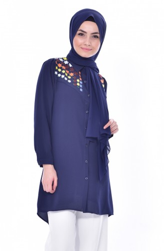 Embroidered Asymmetric Tunic0809-02 Navy 0809-02