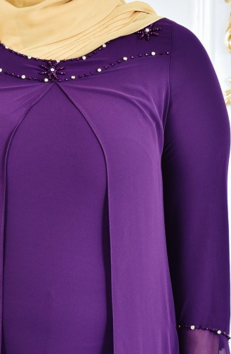 Plus Size Stone Evening Dress 1114-03 Purple 1114-03