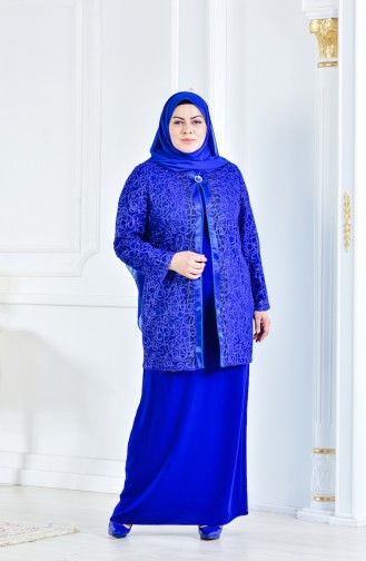 Ensemble de Soirée Deux Pieces Grande Taille 6137-03 Bleu Roi 6137-03