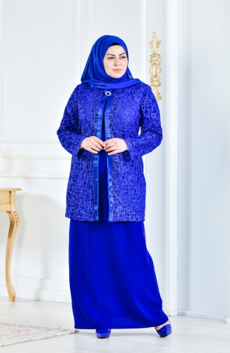 Ensemble de Soirée Deux Pieces Grande Taille 6137-03 Bleu Roi 6137-03