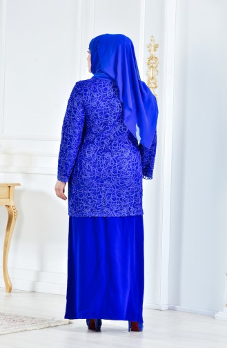 Ensemble de Soirée Deux Pieces Grande Taille 6137-03 Bleu Roi 6137-03